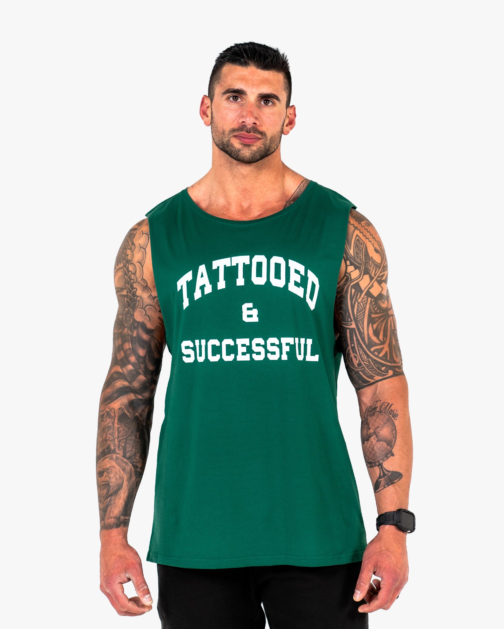 WKND Relaxed Tank - Green w/ White